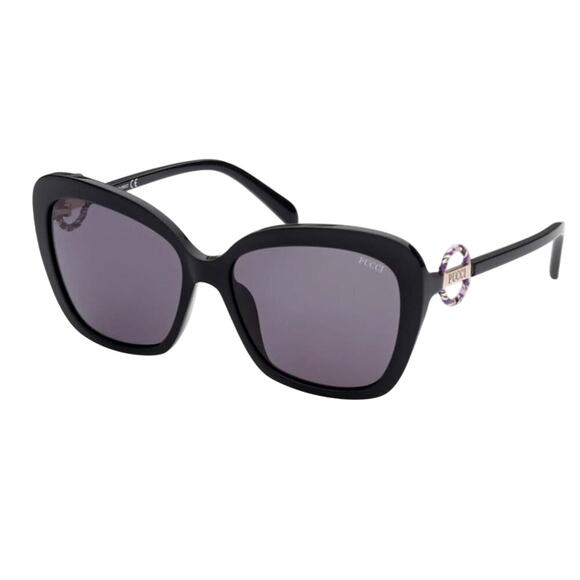 58mm Butterfly Sunglasses Emilio Pucci  Shiny Black Smoke - Picture 1 of 11